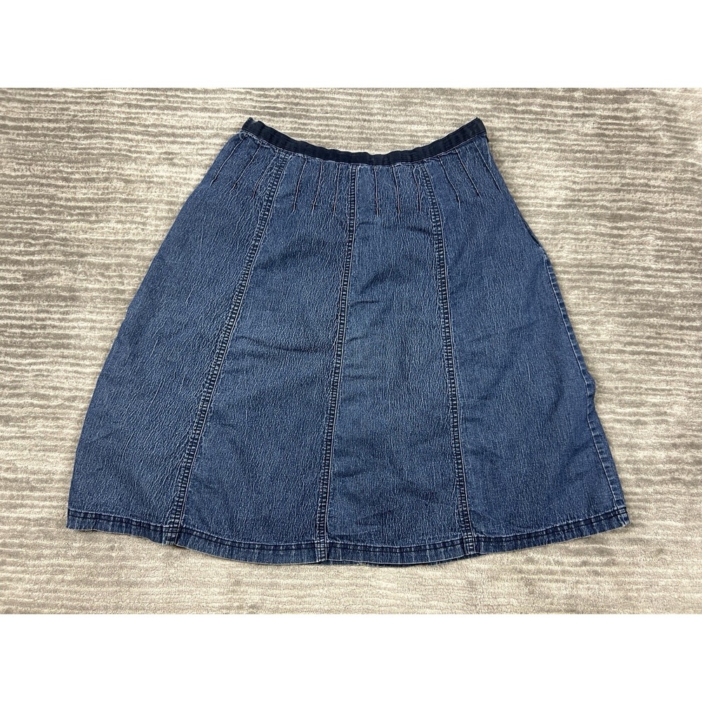 Larry Levine Skirt Womens 12 Blue Denim Cotton Blend Midi Stretch